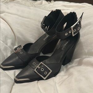 Jeffrey Campbell Black Heels with Silver Buckles